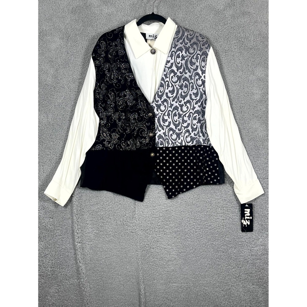 Vtg Miz California Blouse Vest Combo Womens 1X Mixed Print/Fabric Paisley  NWT